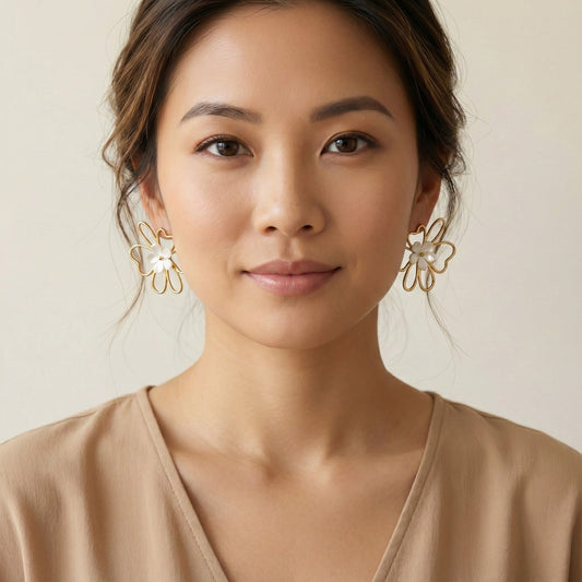 Floral Statement Earrings in Gold