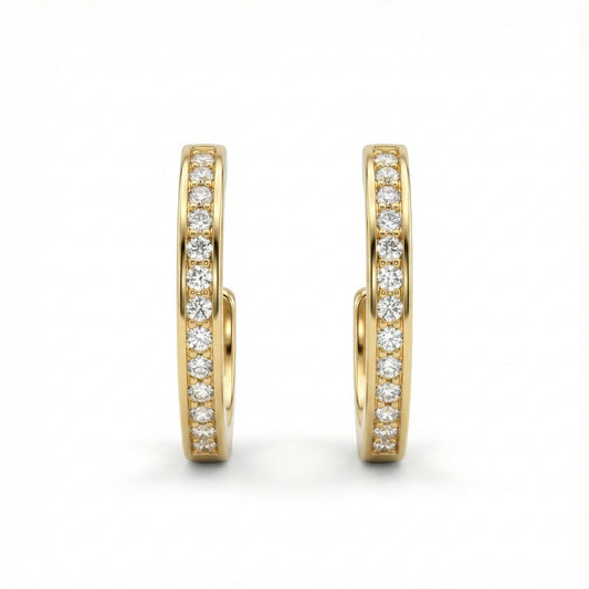 Pavé C-Hoop Earrings in Gold