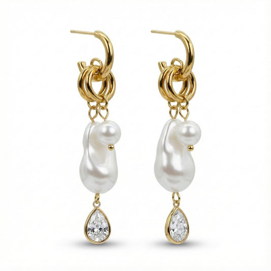 Baroque Pearl Drop Earrings in Gold