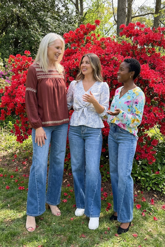 The Lila by Ava Lane High-Rise Tummy Control Wide Leg Angled Seam Jeans in Three Lengths