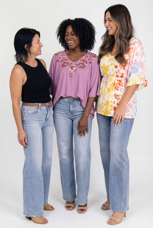 The Felicity by Lovervet High-Rise Tummy Control Wide Leg Denim Three Lengths