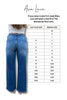 Blue jeans worn by a person with a size conversion chart from Judy Blue to Brenda by Ava Lane on a white background.