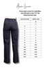 A size conversion chart for Ava Lane jeans showing how to convert Judy Blue size to Cheryl size, next to a photo of dark blue denim pants on a white background.