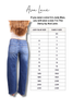 A size conversion chart for Ava Lane jeans showing a back view of a model wearing blue jeans next to a table mapping Judy Blue size to Darcy size.
