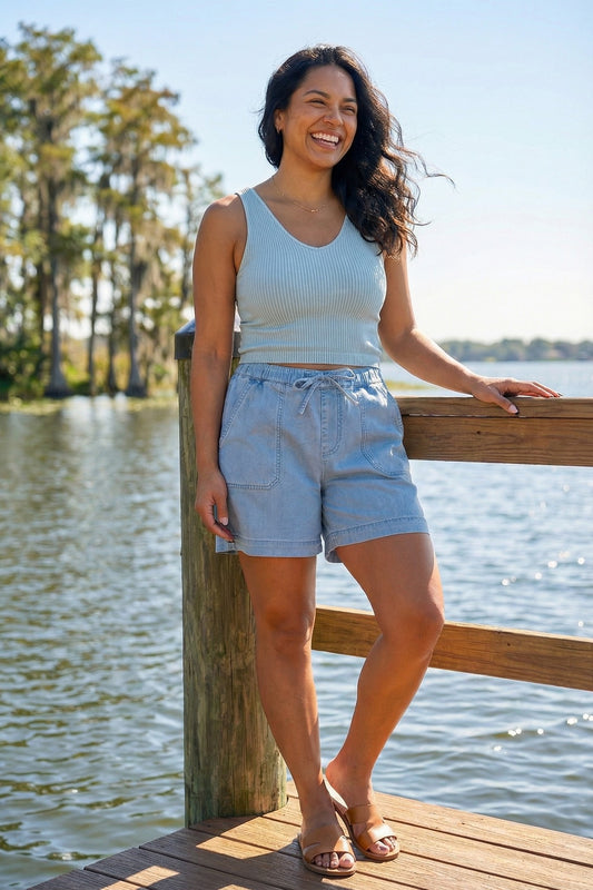 The Faye by Ava Lane High-Rise Pull-On Relaxed Fit Denim Shorts