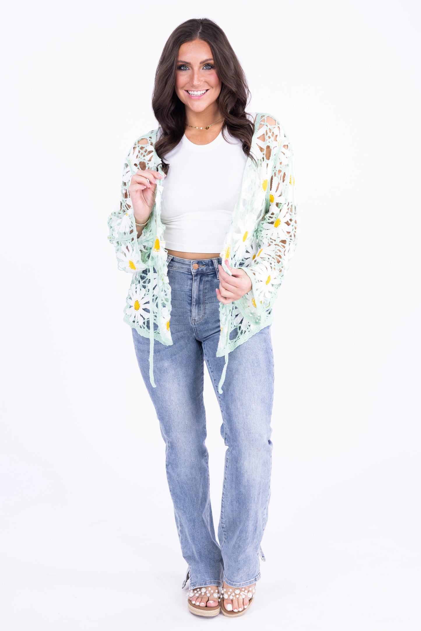 Women's Floral Crochet Long Sleeve Cardigan