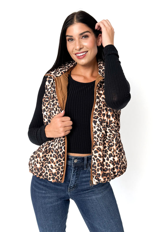 ALB Custom Leopard Zip Up Puffer Vest