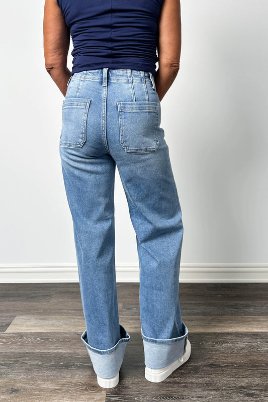 The Bode from Risen High-Rise Button Fly Cuffed Ankle Wide Leg Denim