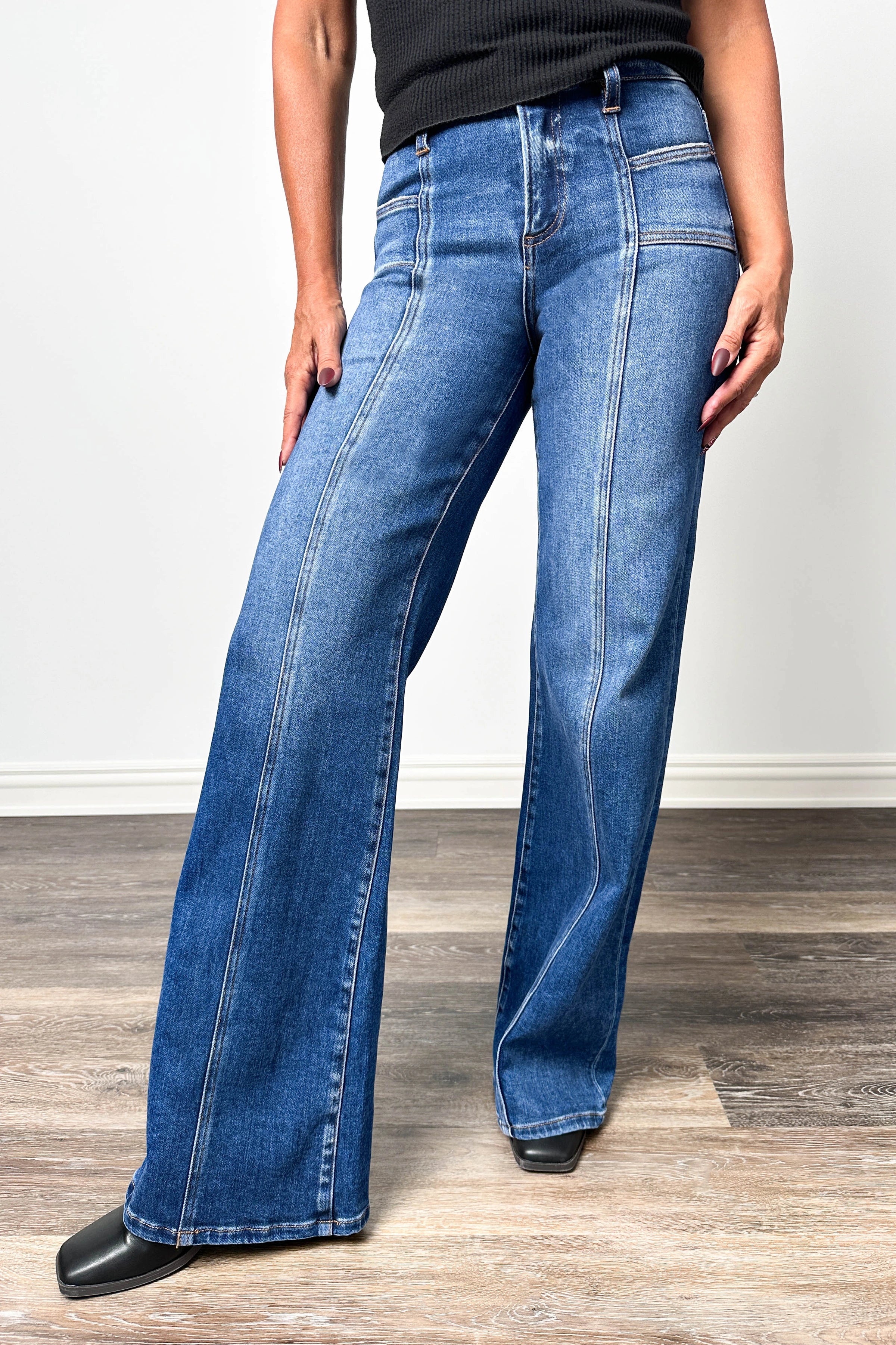 The Vaughn from Risen Mid-Rise Front Seam Wide Leg Denim – Ava