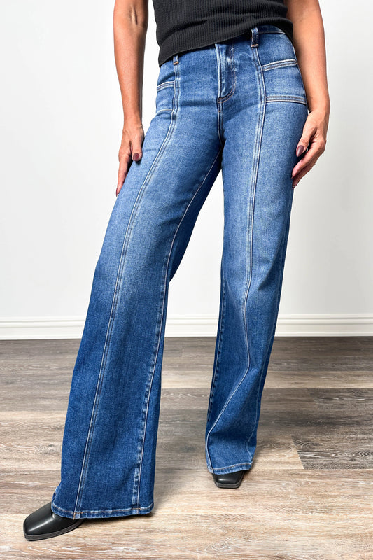 The Vaughn from Risen Mid-Rise Front Seam Wide Leg Denim