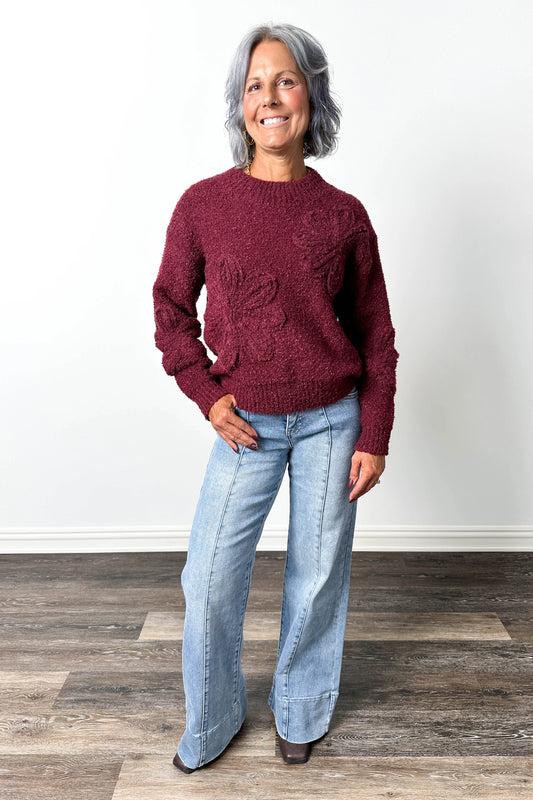 The Kendall from Risen: Mid-Rise Tummy Control Ankle Wide Flare Medium Wash Denim