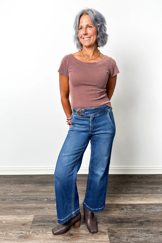 The Lauren from Risen: High-Rise Tummy Control Extended Front Wide Leg Denim