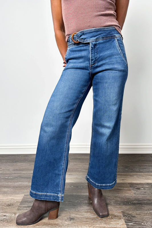 The Lauren from Risen High-Rise Tummy Control Extended Front Wide Leg Denim