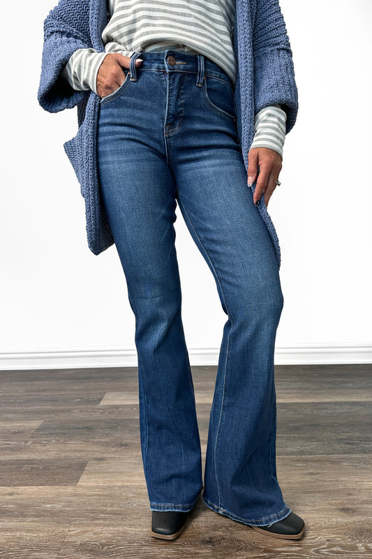 The Debbie from Risen High-Rise Tummy Control 4-Way Stretch Flare Denim