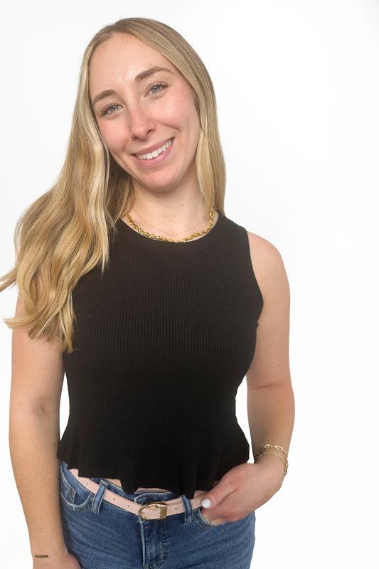 Women's Ribbed Knit Peplum Sweater Tank Top