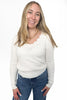 Women's Pointelle Scallop V-Neck Sweater