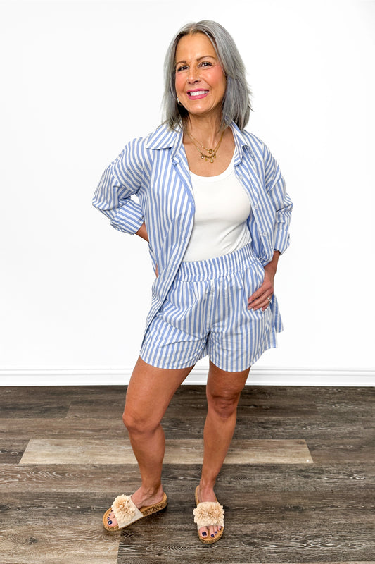 ALB Custom Women's Striped Button Down Long Sleeve and Shorts Set