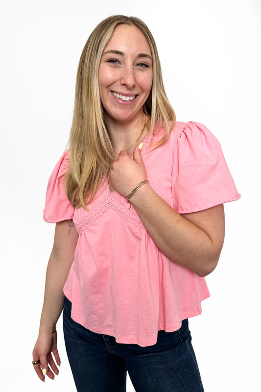 ALB Custom Women's Lace Trim V-Neck Peplum Top