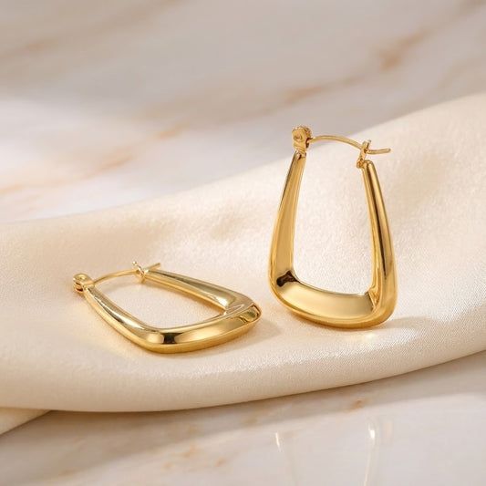 ALB Custom Modern Gold Squared Oval Hoop Earrings