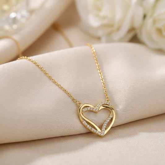 ALB Custom Sparkling Double-Layer Heart Pendant Necklace