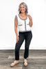Women's Button Front Contrast Trim Sleeveless Sweater Vest by Ava Lane