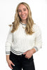Women's Cable Knit Contrast Trim Crew Neck Sweater by Ava Lane