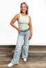 Mid-Rise Tummy Control Retro Wide Leg Jeans