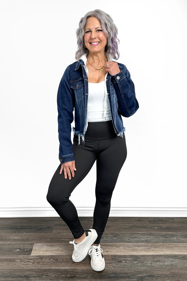 Hooded Raw Hem Denim Jacket