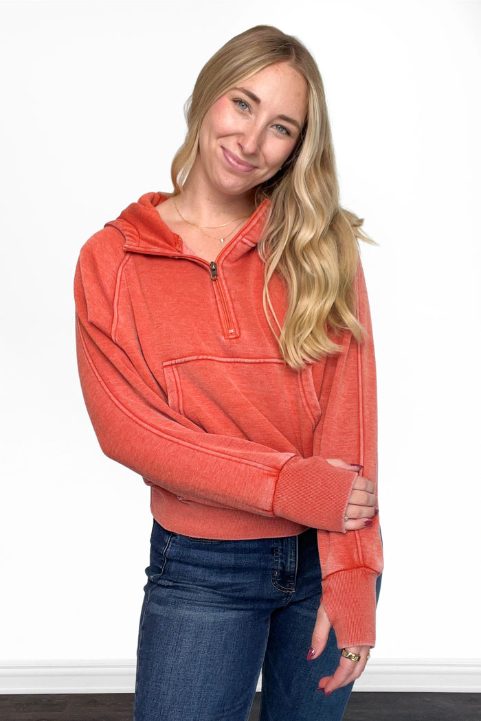 Rust Quarter Zip Hoodie