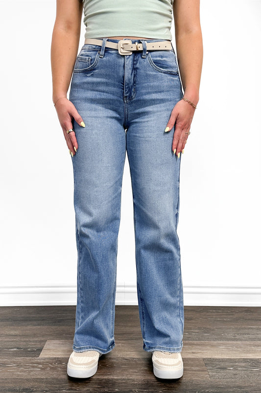 High-Rise Tummy Control Vintage Light Blue Wide Leg Jeans