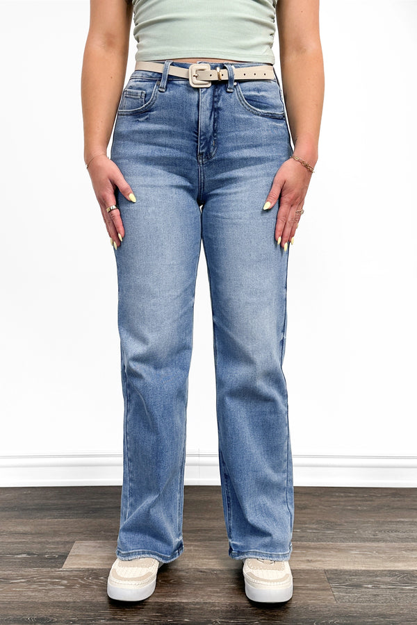 High-Rise Tummy Control Vintage Light Blue Wide Leg Jeans