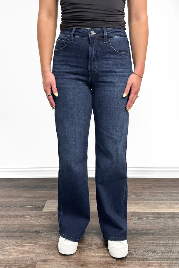 High-Rise Tummy Control Vintage Dark Blue Wide Leg Jeans