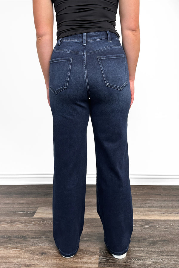 High-Rise Tummy Control Vintage Dark Blue Wide Leg Jeans