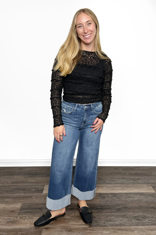 The Leanne from Lovervet: High-Rise A Line Wide Leg Cuffed Denim