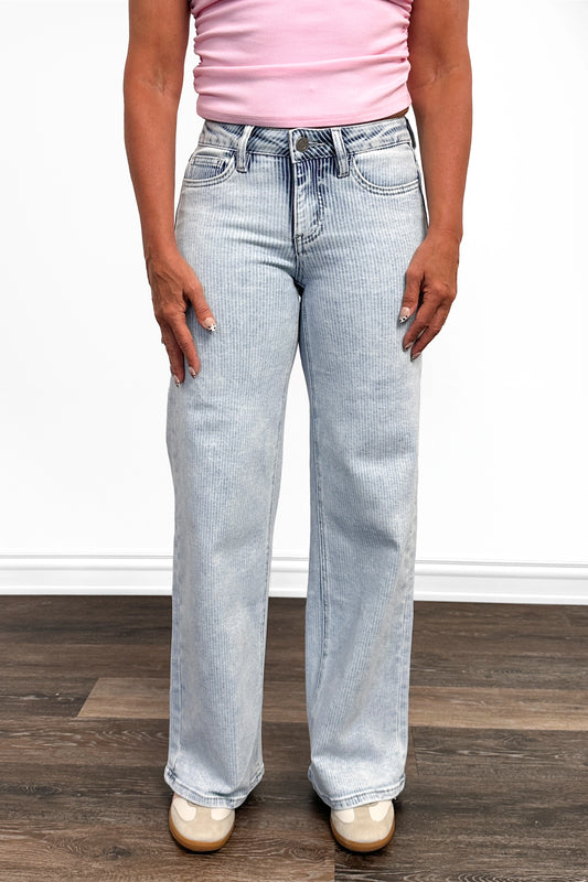 The Bristol Mid-Rise Tummy Control Wide Leg Striped Jeans