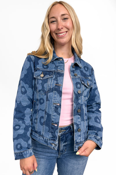 Floral Medium Wash Denim Jacket | Palmer by Ava Lane – Ava Lane