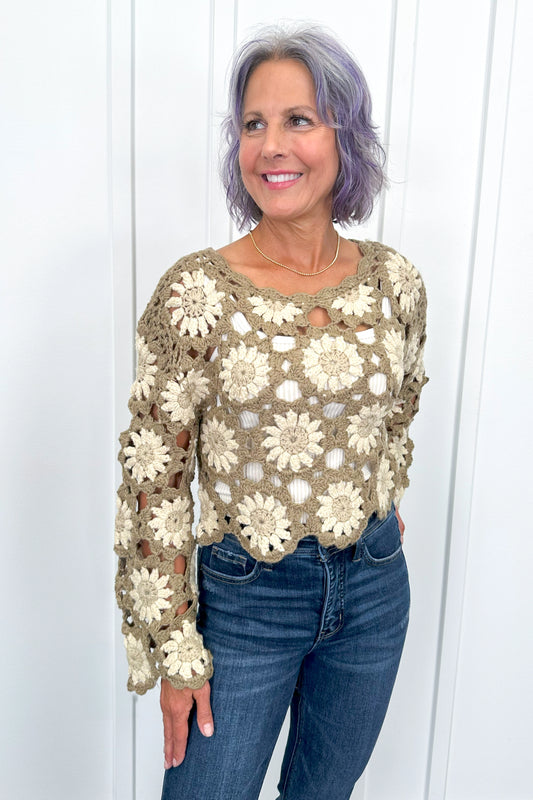 Women's Floral Crochet Scalloped Edge Top