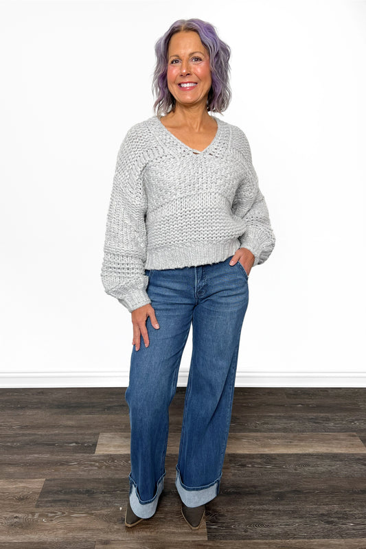 The Harbor from Risen: Mid-Rise Tummy Control Wide Leg Cuffed Corduroy Denim