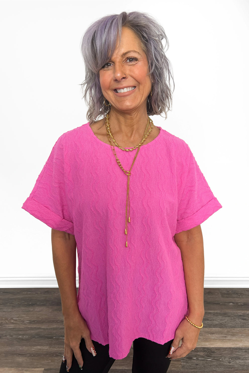 Women's Textured Short Cuffed Sleeve Top – Ava Lane Boutique