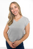 Women's Relaxed Waffle Knit V-Neck Short Sleeve Top
