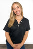Women's Faux Button V-Neck Short Sleeve Top
