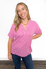 Women's Faux Button V-Neck Short Sleeve Top