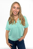 Women's Faux Button V-Neck Short Sleeve Top