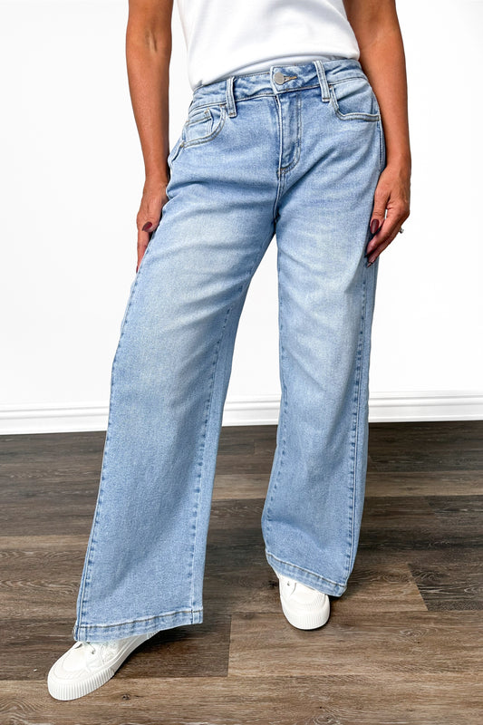 The Paris from Risen High-Rise Wide Leg To Barrel Snap Hem Denim