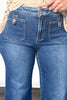 The Penny from Risen: Mid-Rise Front Patch Pocket Wide Leg Denim