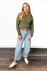 The Krystal from Saige: High-Rise Barrel Leg Wide Cuff Denim