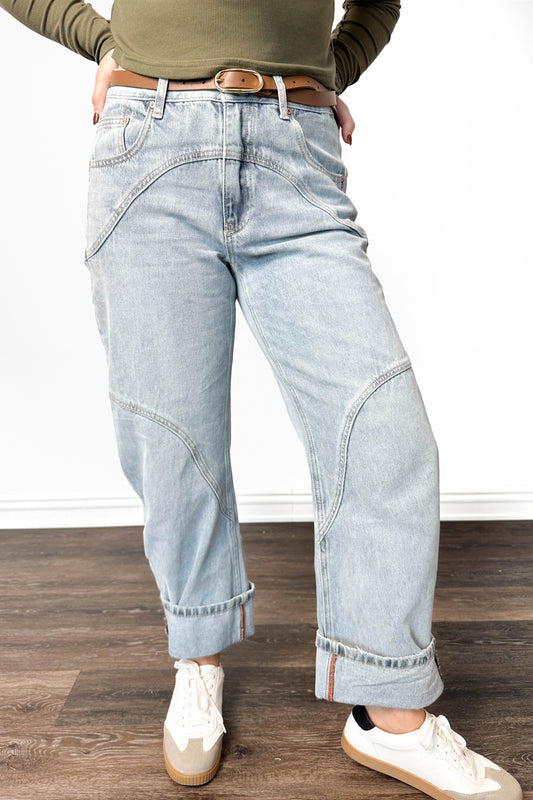 The Krystal from Saige High-Rise Barrel Leg Wide Cuff Denim
