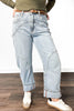 The Krystal from Saige: High-Rise Barrel Leg Wide Cuff Denim