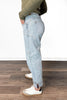 The Krystal from Saige: High-Rise Barrel Leg Wide Cuff Denim