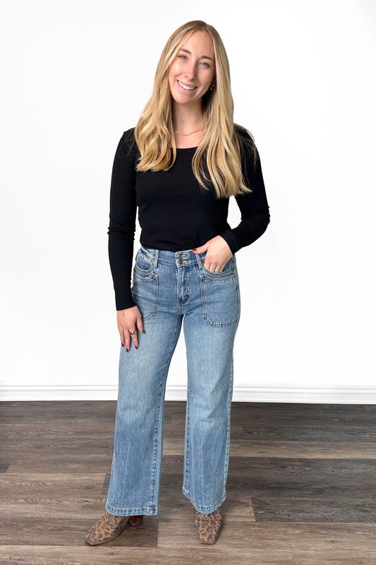 The Scout from Saige: High-Rise Tummy Control Double Pocket Wide Leg Denim